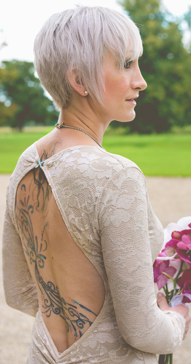 Kathryn's unique countryside wedding dress by Wilson and Lewis Photography