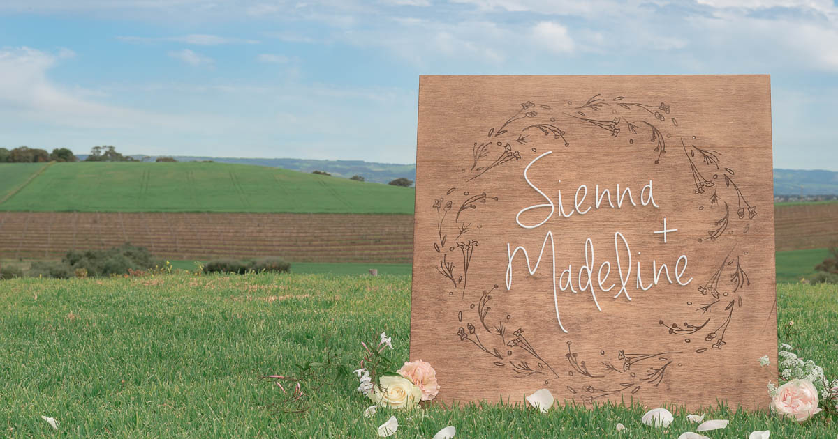 laser cut and etched wedding sign by bluebelle studio