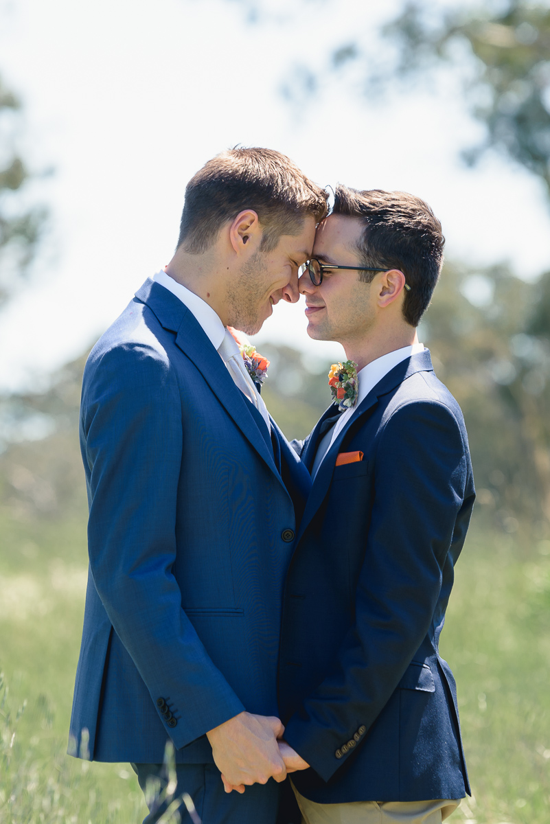 boys embrace at same sex wedding at collingrove homestead