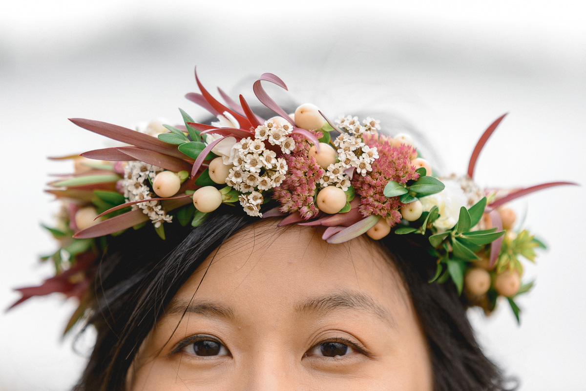 flower crown by bella in bloom in pre wedding photos