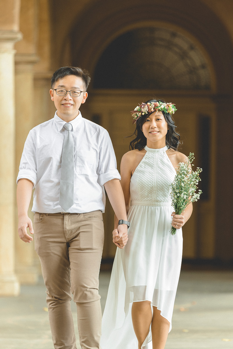 Pre wedding photos with flower crown and bouquet