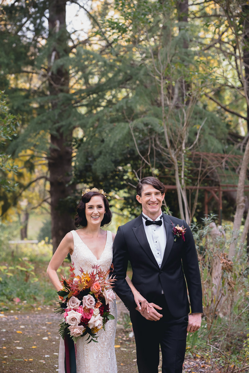 happy couple at their autumn wedding