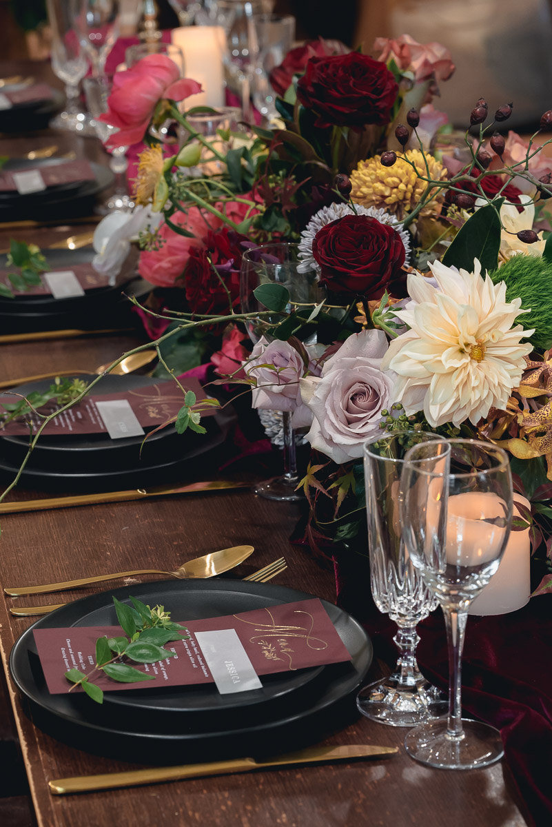 wedding table styling with autumn flowers