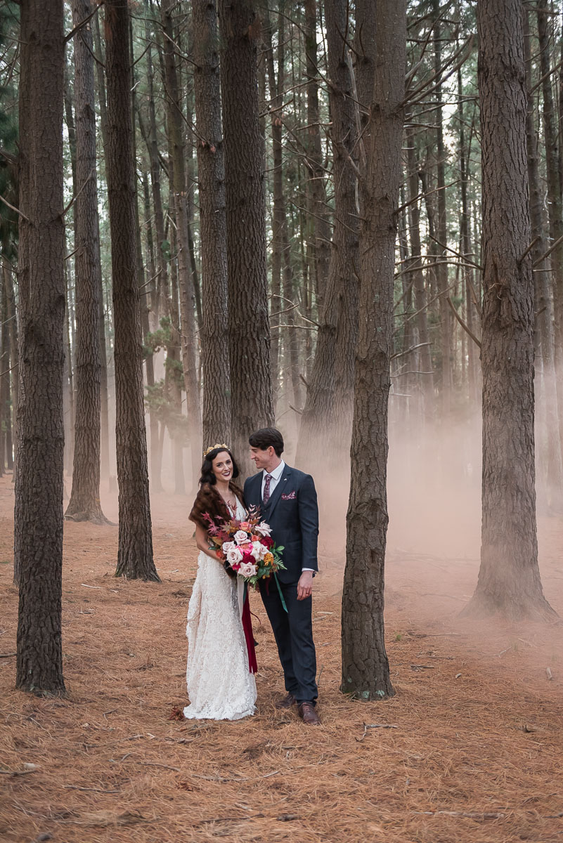 smoke in autumn wedding photography