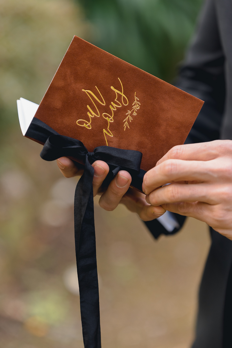 beautiful wedding vow book in autumn colours