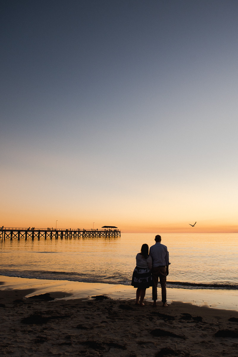 engaged at sunset at grange beach in adelaide