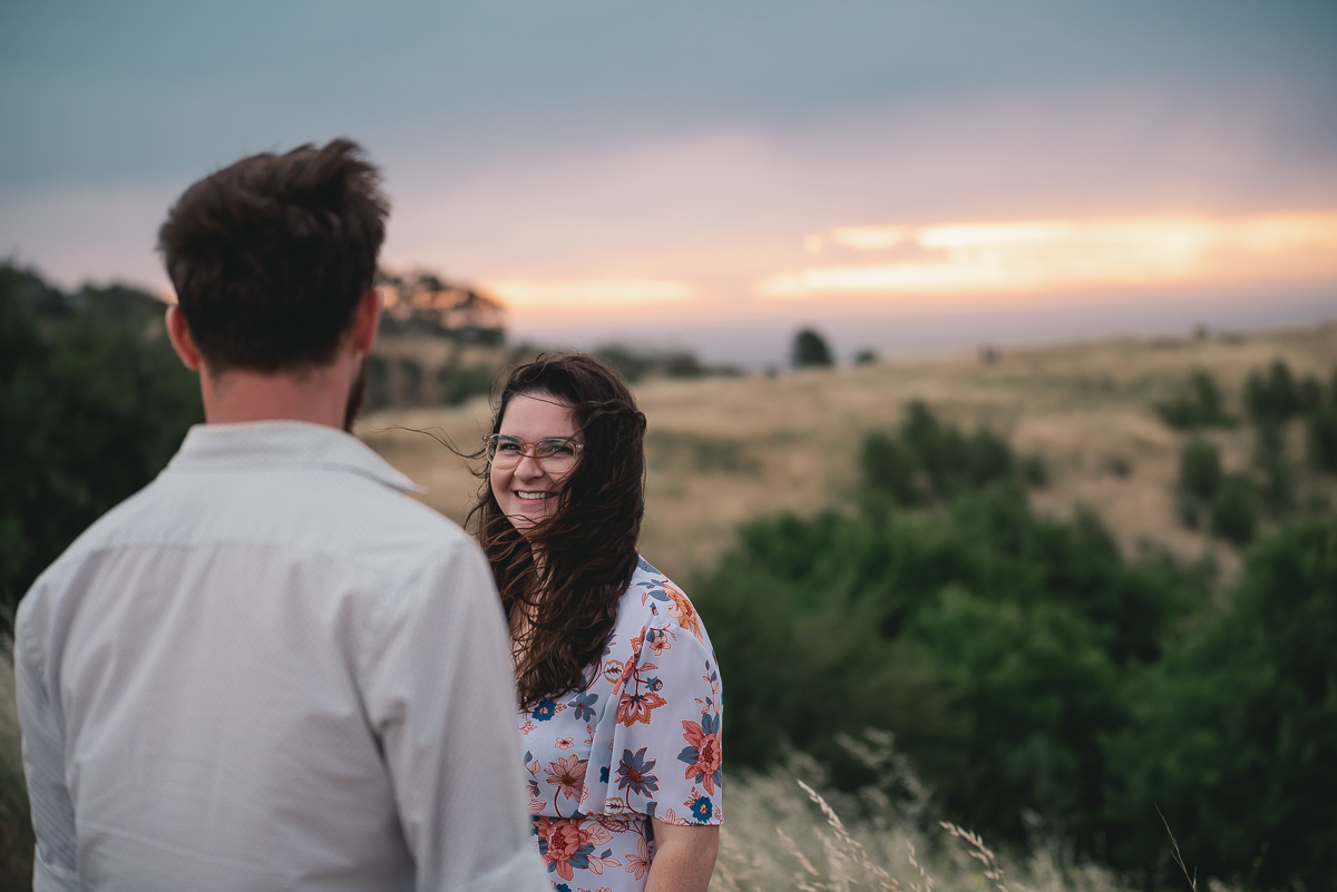 windy sunset engagement photography