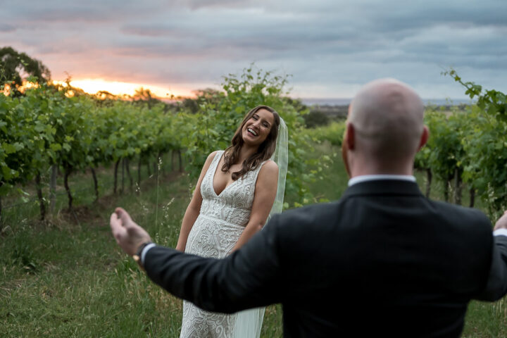 Sophie + Scott enjoying the sunset during their McLaren Vale Wedding Photography by Wilson & Lewis