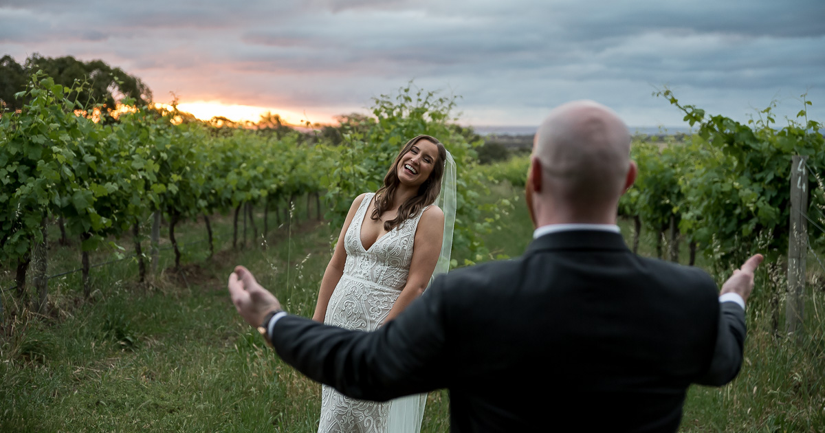 Sophie + Scott enjoying the sunset during their McLaren Vale Wedding Photography by Wilson & Lewis