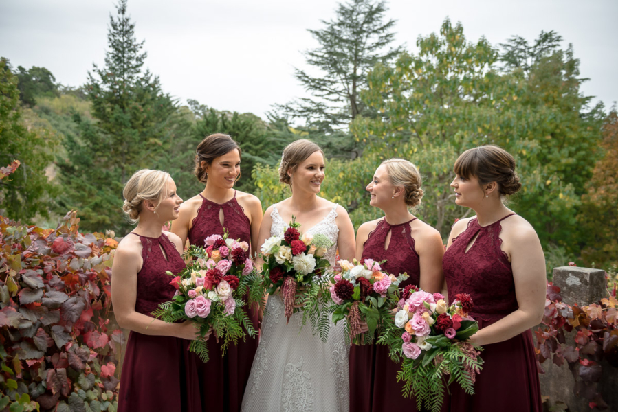 Bridal party with bouquets at Adelaide Hills Wedding