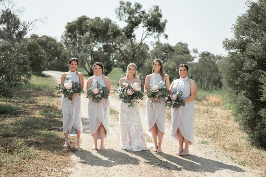 Bridal party standing in Barossa Valley