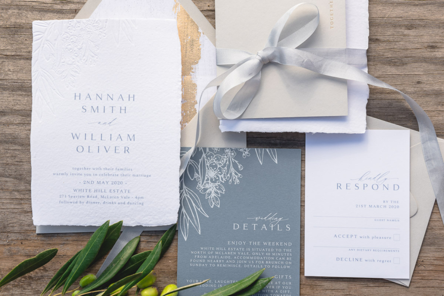 wedding stationery details by Magnolia press, Adelaide