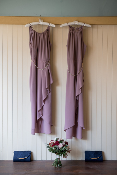 Bridesmaid dresses hung at mount lofty house wedding