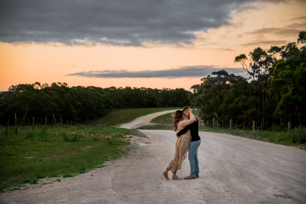 sunset kiss by Adelaide engagement photographer Wilson and Lewis Photography