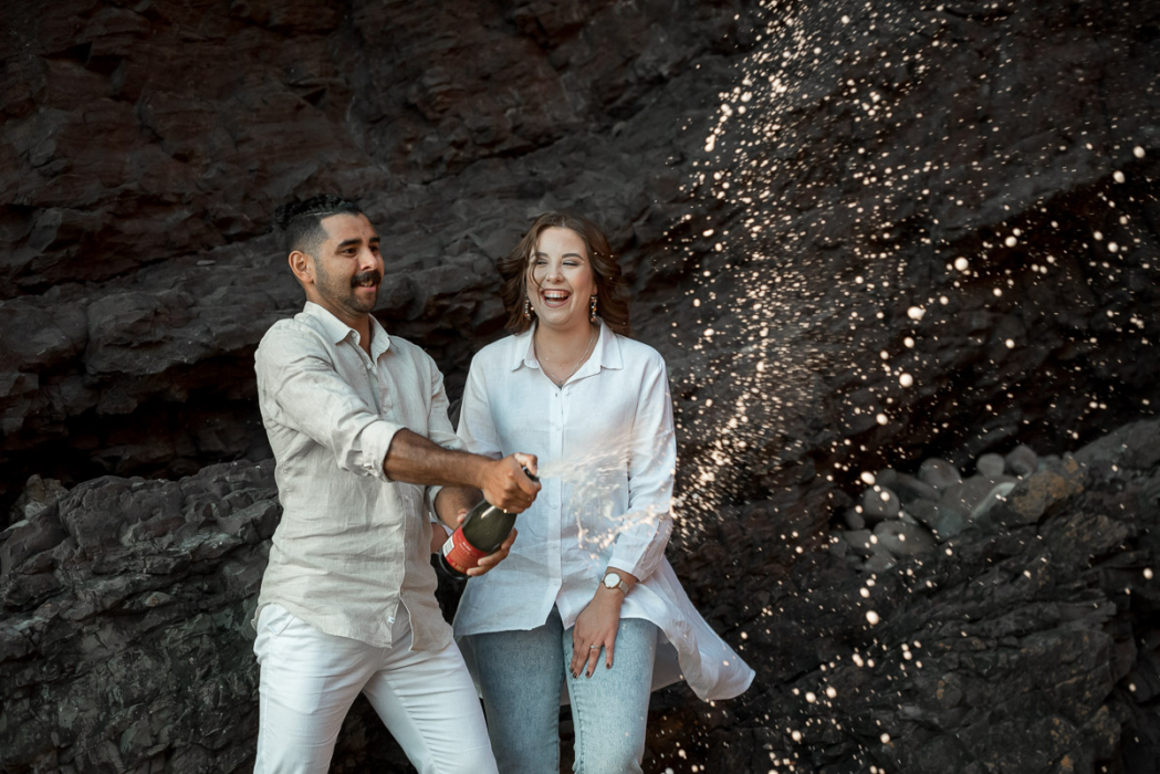 champagne pop by Adelaide engagement photographer Wilson and Lewis Photography