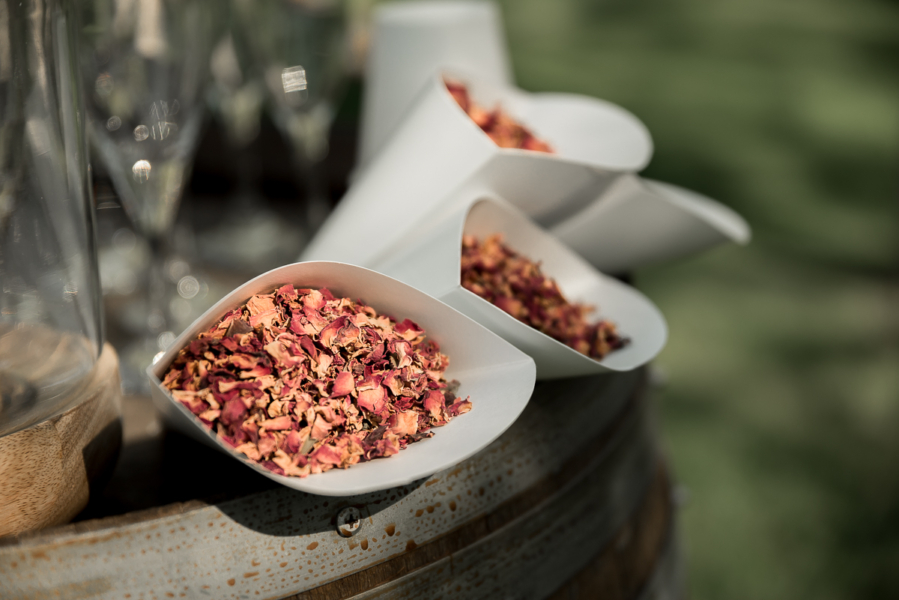 dried flower petals on wine barrel