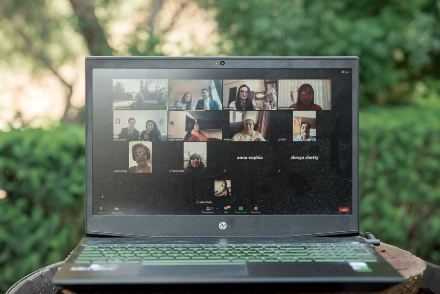 laptop computer broadcasting elopement wedding